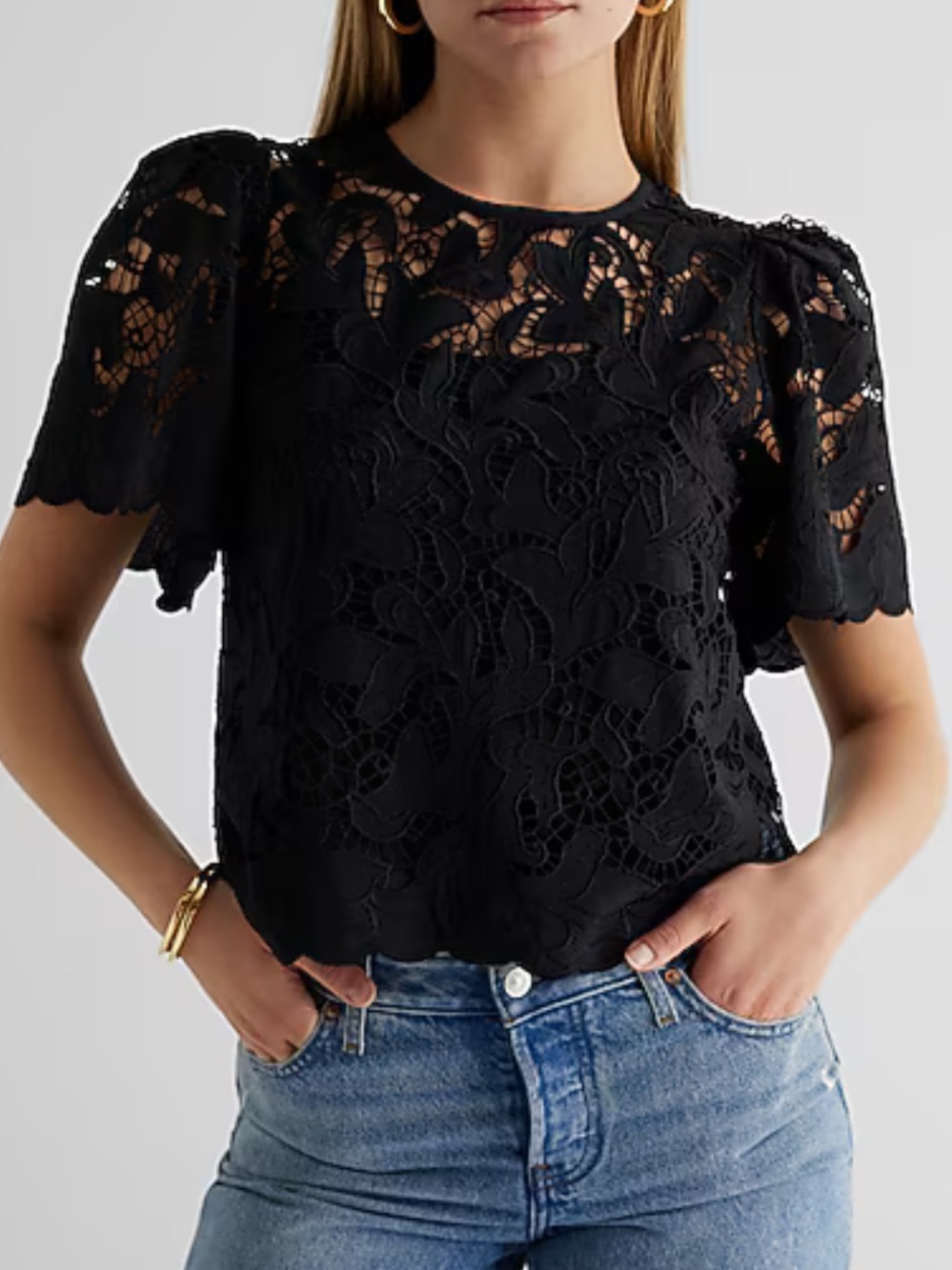 NWT Express Embroidered Crochet Puff Sleeve Top Size XL
